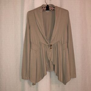 Converse S Taupe Open Front Shawl Collar Asymmetrical Cotton Cardigan